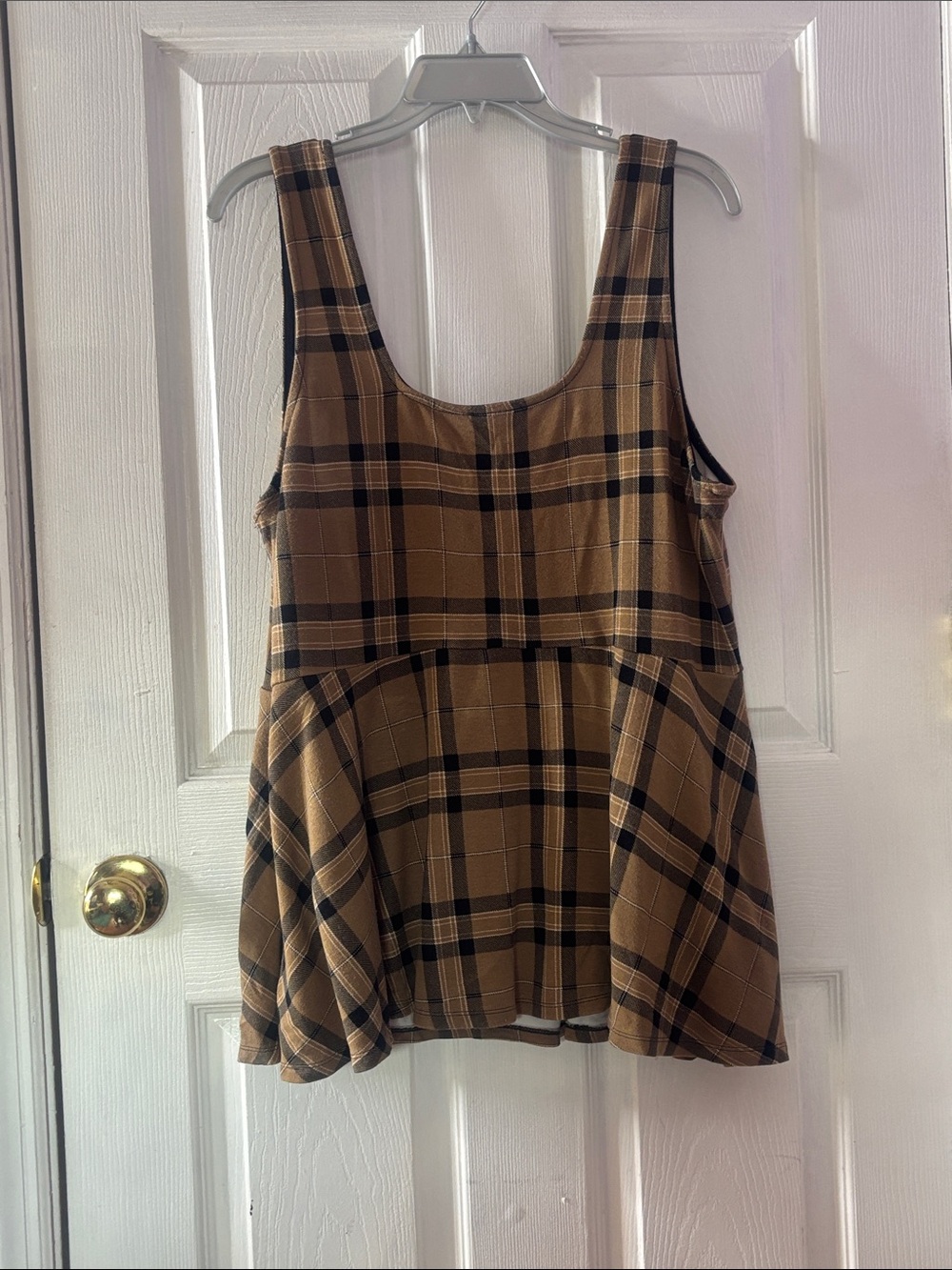 Brown Plaid Scoop-Neck Peplum Tank (2X)